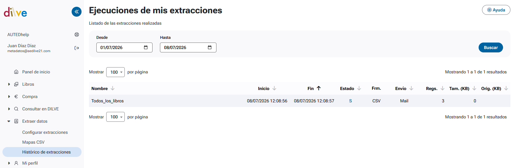 Histórico de extracciones